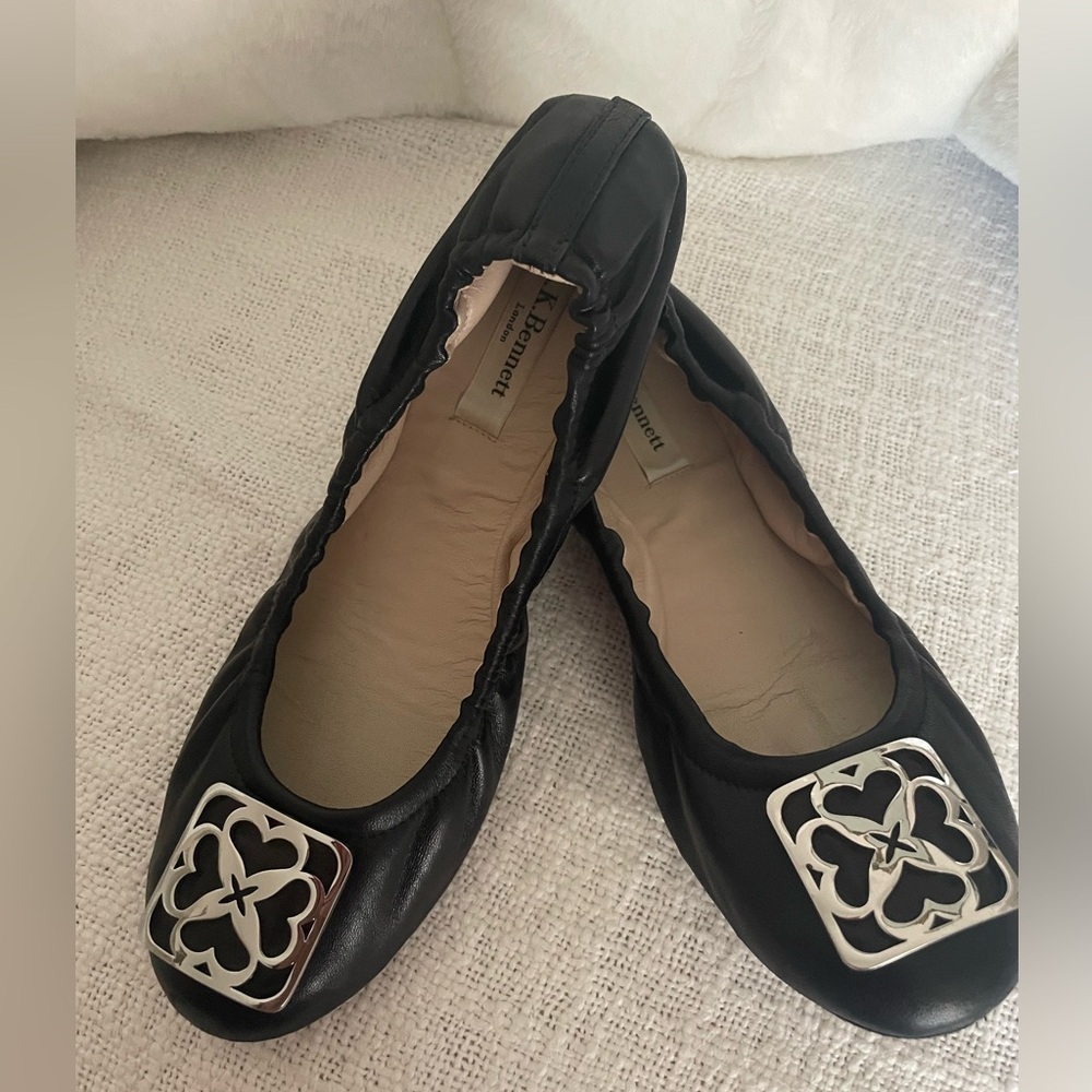 L.K. Bennett black leather ballet flat shoes. Size 37.5
